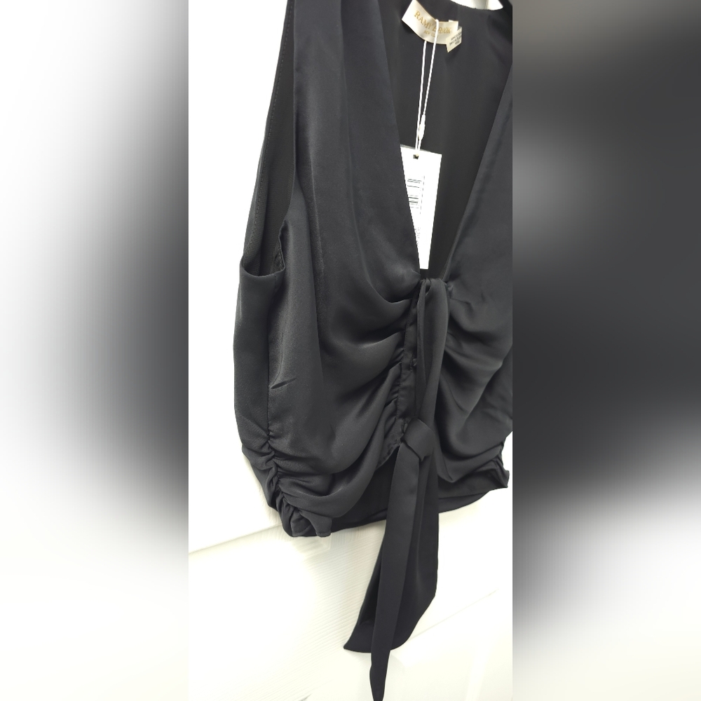 Ramy Brook Women's Black Satin Sleeveless Blouse Top Size XS NEW $295 Albert NWT - Picture 2 of 7